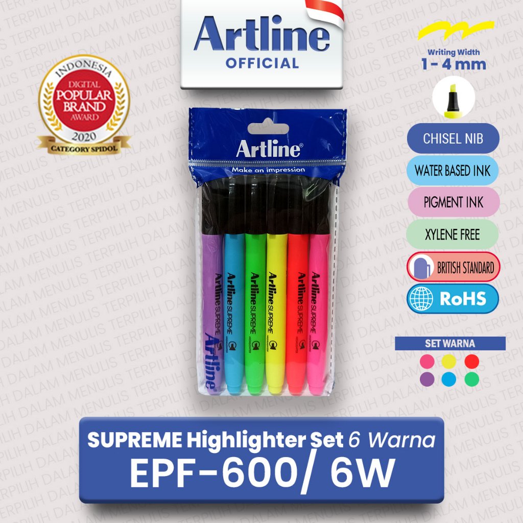 

ARTLINE Spidol Supreme Highlighter Marker Set 6 Colours EPF-600/6W
