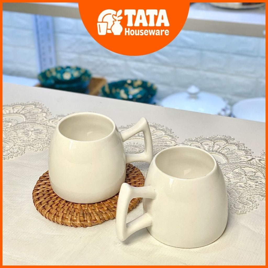 [TATA] Gelas Coffee White Keramik Unik Lucu / Cangkir Minum Kopi Teh Polos Aesthetic / Gift Hampers 