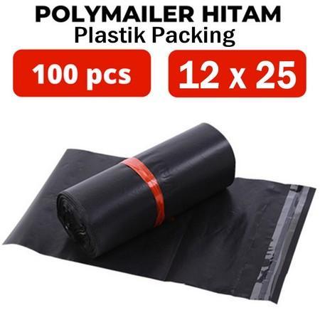 

Plastik Polymailer Hitam 12 x 25 cm / Plastik Packing - Isi 100 Pcs