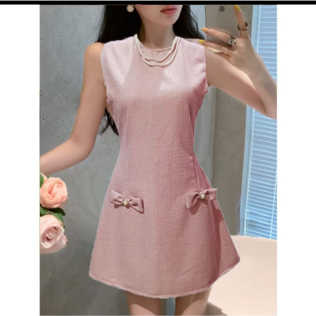 Dress mini tweed knit streetch dress fashion Tiffany 1054 FREE kalung Mutiara