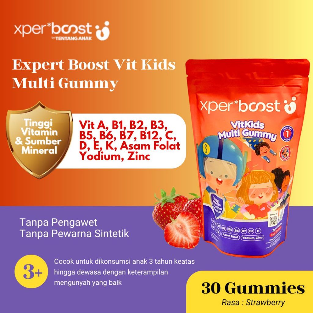 Expert Boost - Vitkids Multi Gummy Anak dan Dewasa | Boost Imunitas & Pertumbuhan | Paket 30 Hari | 