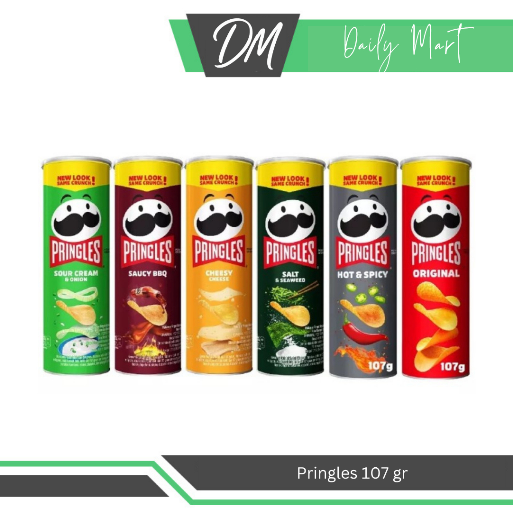 

Pringles Besar 107gr All Varian Original/Sour Cream & Onion/Cheesy Cheese/Saucy BBQ/Salt & Seaweed/Hot&Spicy - Cemilan Kentang Enak Murah Original Bergizi