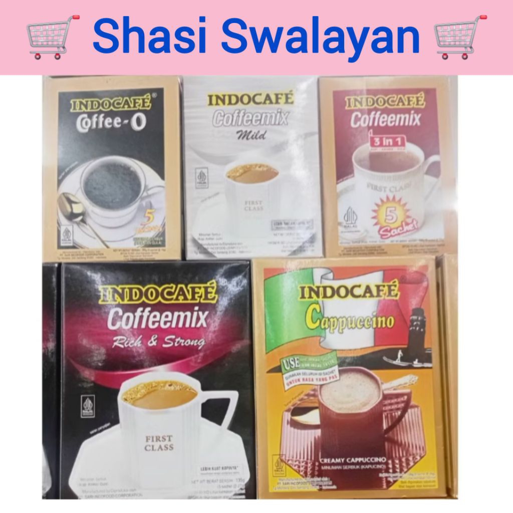 

INDOCAFE Kopi Box 5 sachet - Coffee O/ Coffeemix Mild/ 3 In 1/ Rich & Strong/ Cappucino