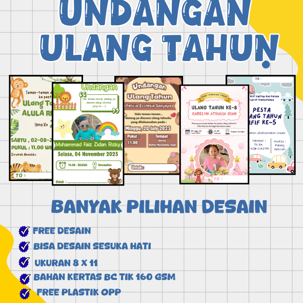 KARTU UNDANGAN ULANG TAHUN ANAK  - UNDANGAN ULANG TAHUN - UNDANGAN ULTAH - BISA CUSTOM - FREE DESAIN