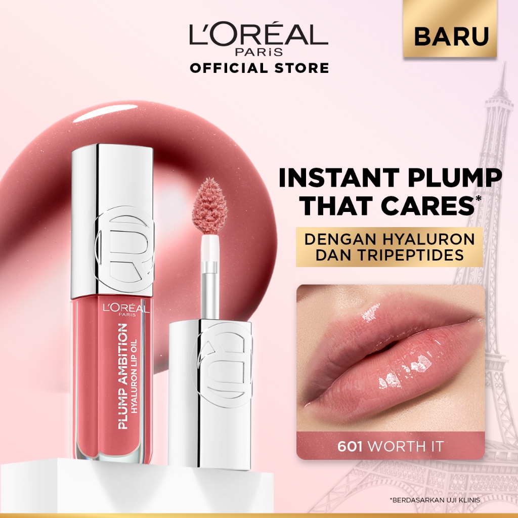 [BARU] L'Oreal Paris Plump Ambition Lip Oil - Instant Plump Hyaluronic Acid & Tripeptide Tahan Hingg