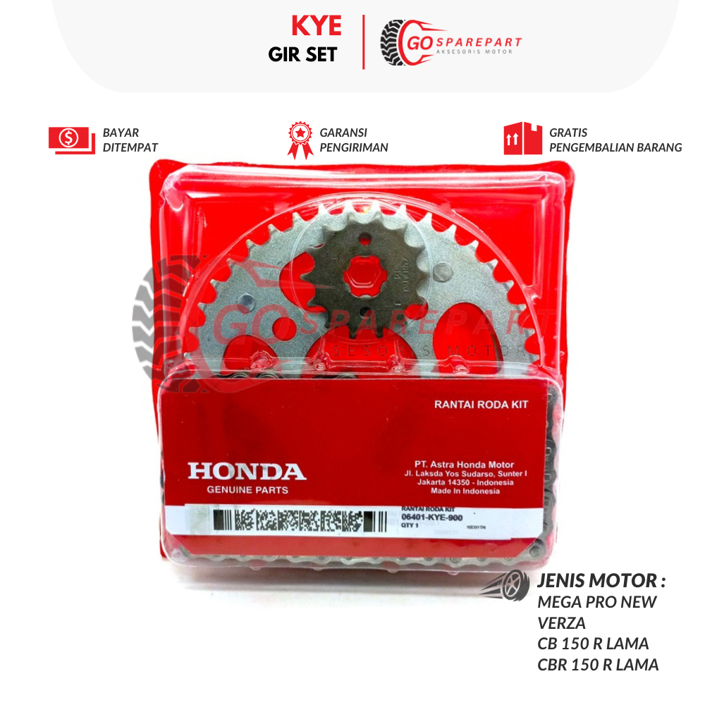 KYE GIR SET MOTOR HONDA MEGA PRO NEW / GEAR SET MOTOR CB150 / RANTAI GIR CBR 150 R / PAKET GIR SET /