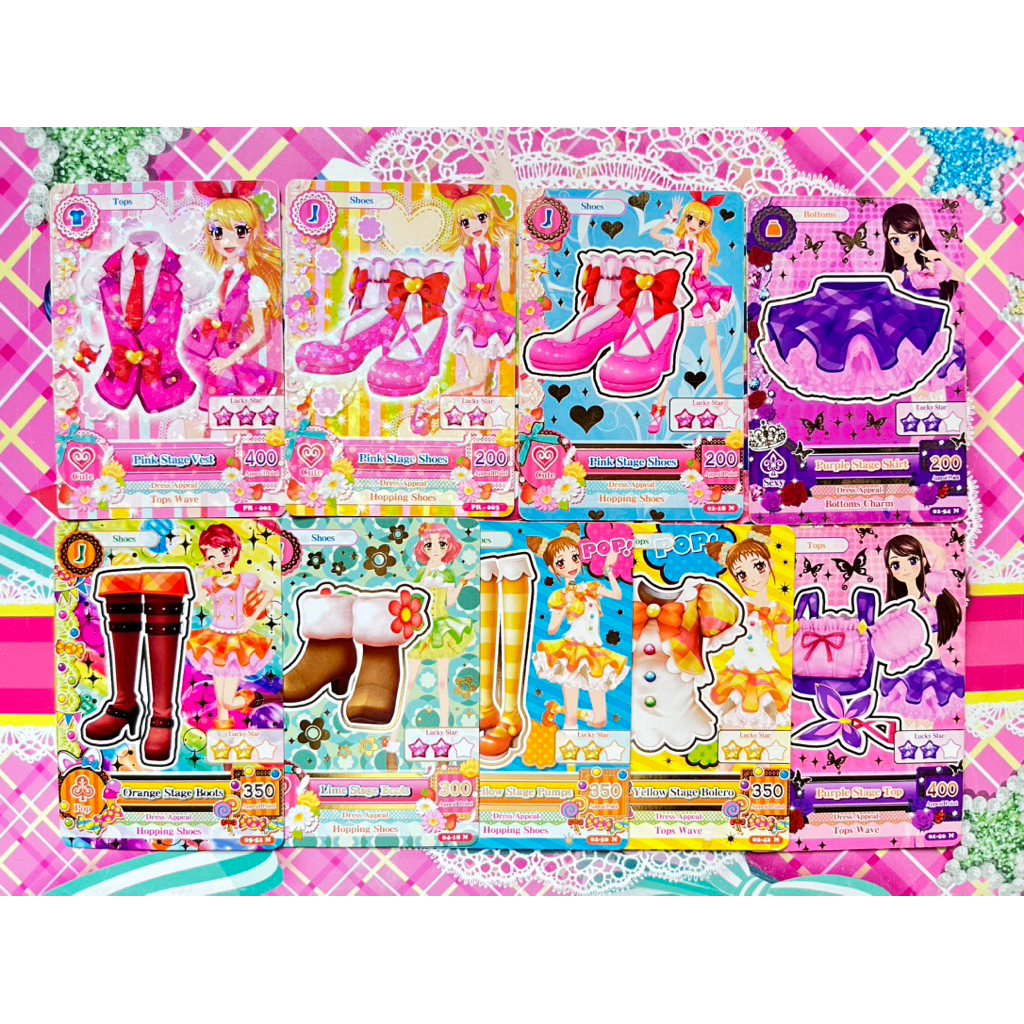 Kartu Aikatsu Pink Stage Shoes Yellow Lime Purple Orange Ichigo Hoshimiya Seri 1 Seragam Uniform Kae