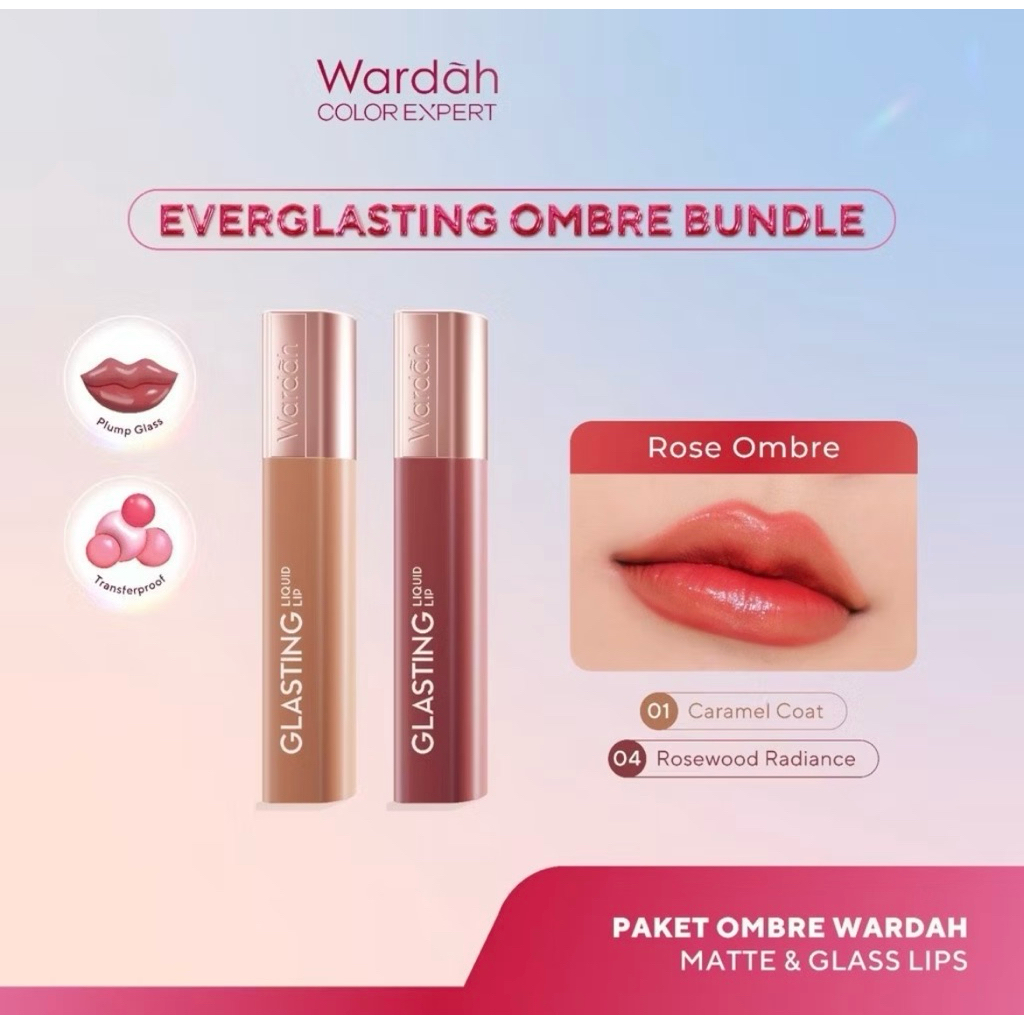 Wardah Bundling Ombre Lips - WARDAH Paket Ombre Glasting Liquid Lip