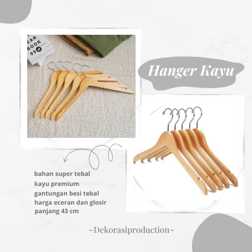 Hanger Gantungan Baju Aesthetic / Hanger Kayu Buat Lemari Hanger Kayu (Multipack)