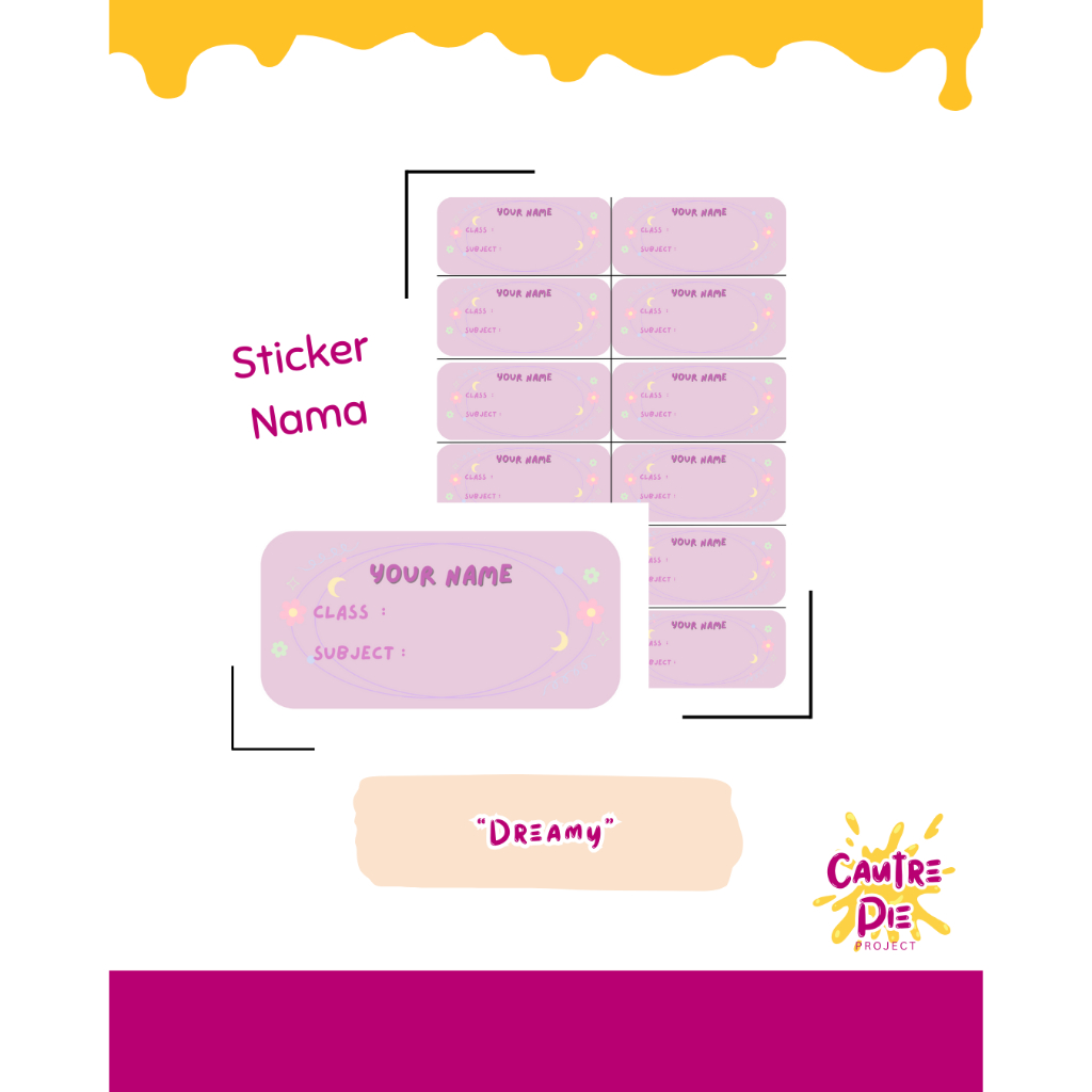 

Sticker Label Nama Custom Buku Tulis Sekolah - Sticker buku aesthetic/sticker label estetik/stiker mata pelajaran mapel - Cautre Pie "Dreamy
