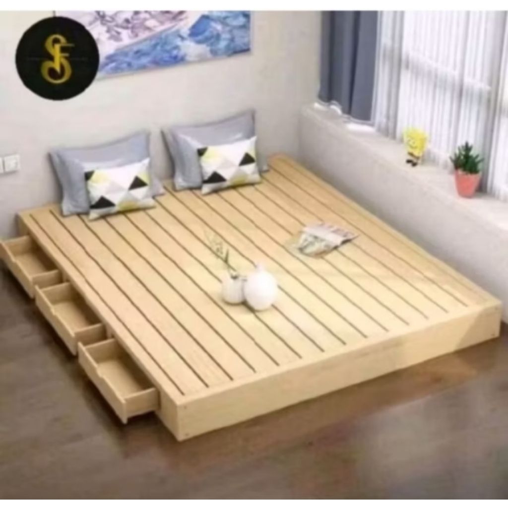 Ranjang Divan Alas Kasur Laci Modern Minimalis Kayu Keras Furnitur