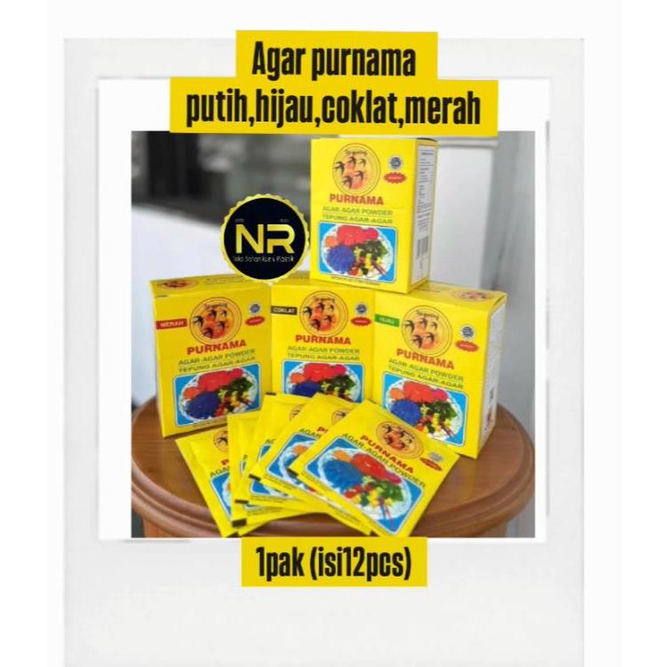 

Agar Purnama putih,hijau,coklat,merah 1box isi12pcs/Agar purnama Premium/Agar-agar 8gr powder