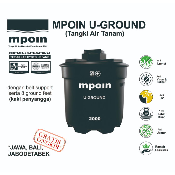 TOREN TANGKI AIR TANAM MPOIN U-GROUND  2000 LITER GRATIS ONGKIR