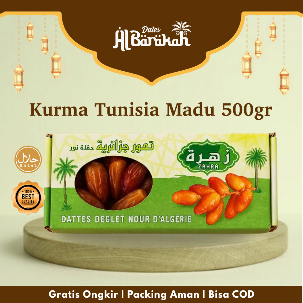 

Kurma Tunisia Madu Premium Deglet Noor Kemasan Box 500gr Premium Zahra Asli Timur Tengah