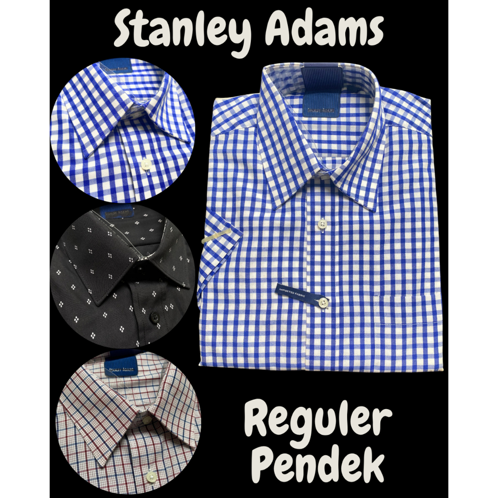 02 Pakaian Hem Kemeja Formal Stanley Adams Reguler Warna Hitam Lengan Pendek Motif Fashion Kerja Pri