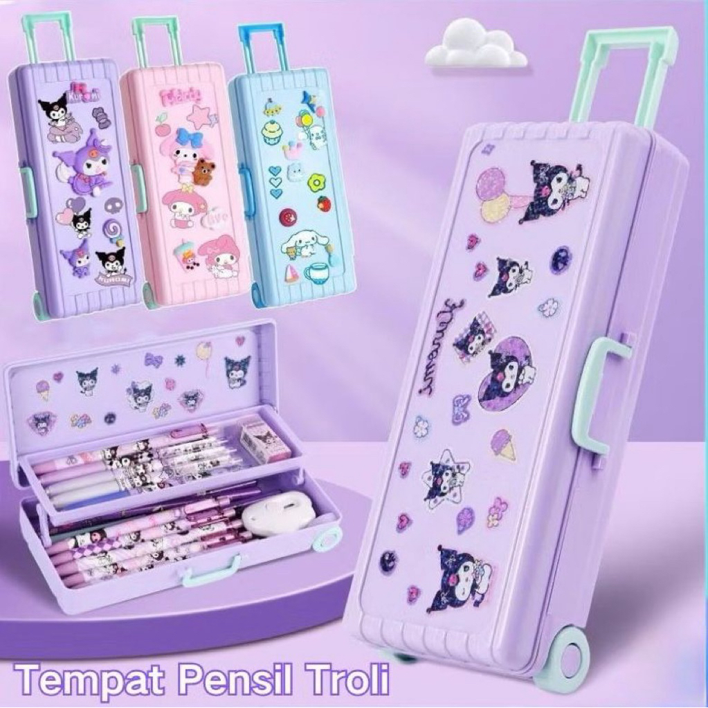

Sanrio Seri Anime Kartun Pensil Kasus Kuromi Pencil Case Anak-anak Kapasitas besar Troli Kotak Alat Tulis