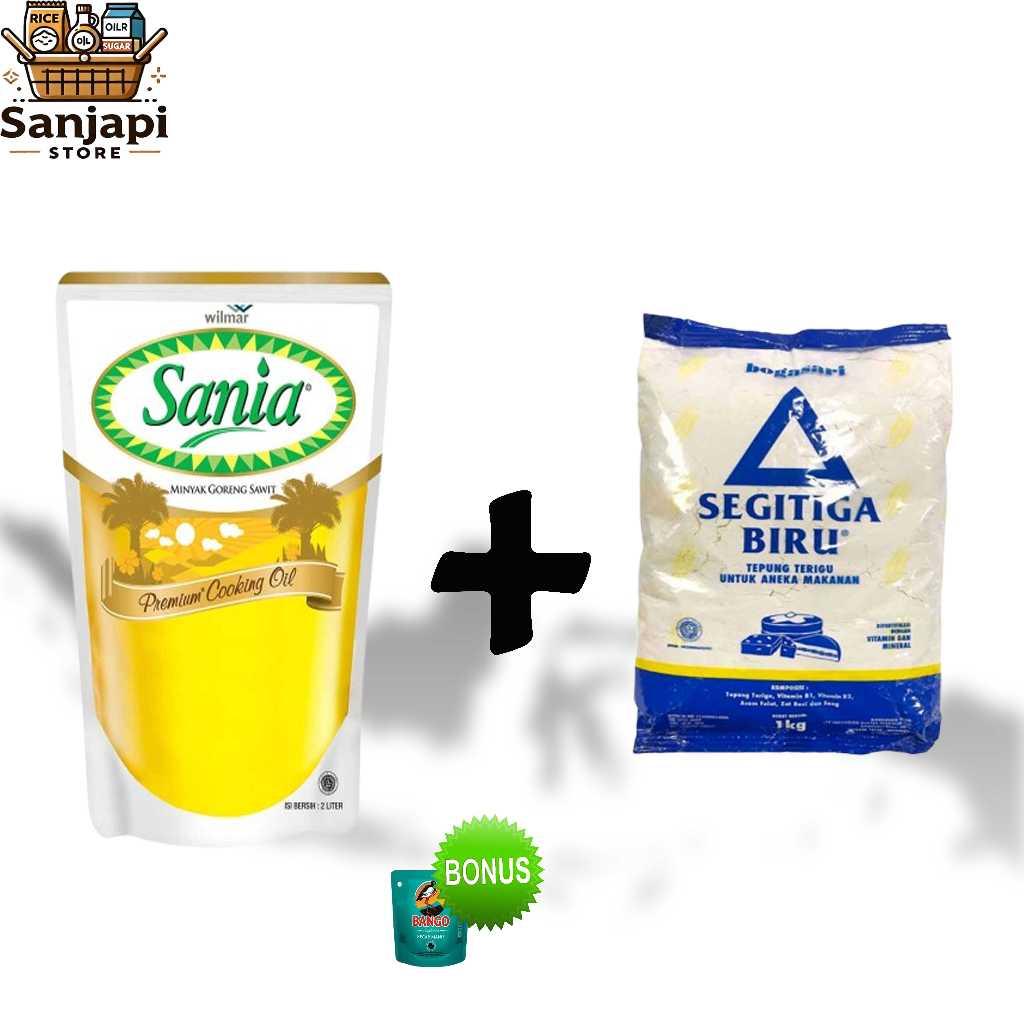

Paket Minyak Goreng Sania 2L + Tepung Segitiga Biru 1Kg Bonus Kecap Bango 77g