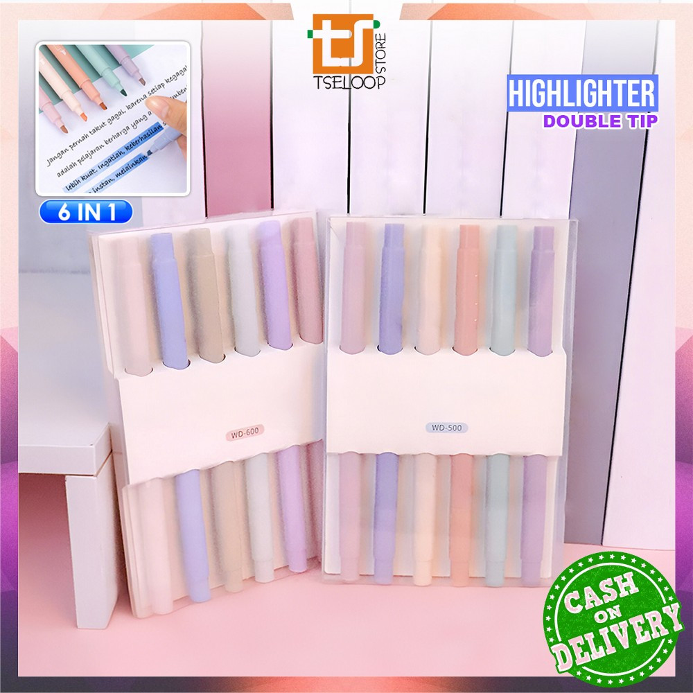 

EC OFM-A116 Highlighter Set Isi 6pcs Double Tip Warna Pastel Motif Polos / Penanda Teks Buku Siswa Spidol Pen Marker Dua Sisi Alat Tulis Sekolah