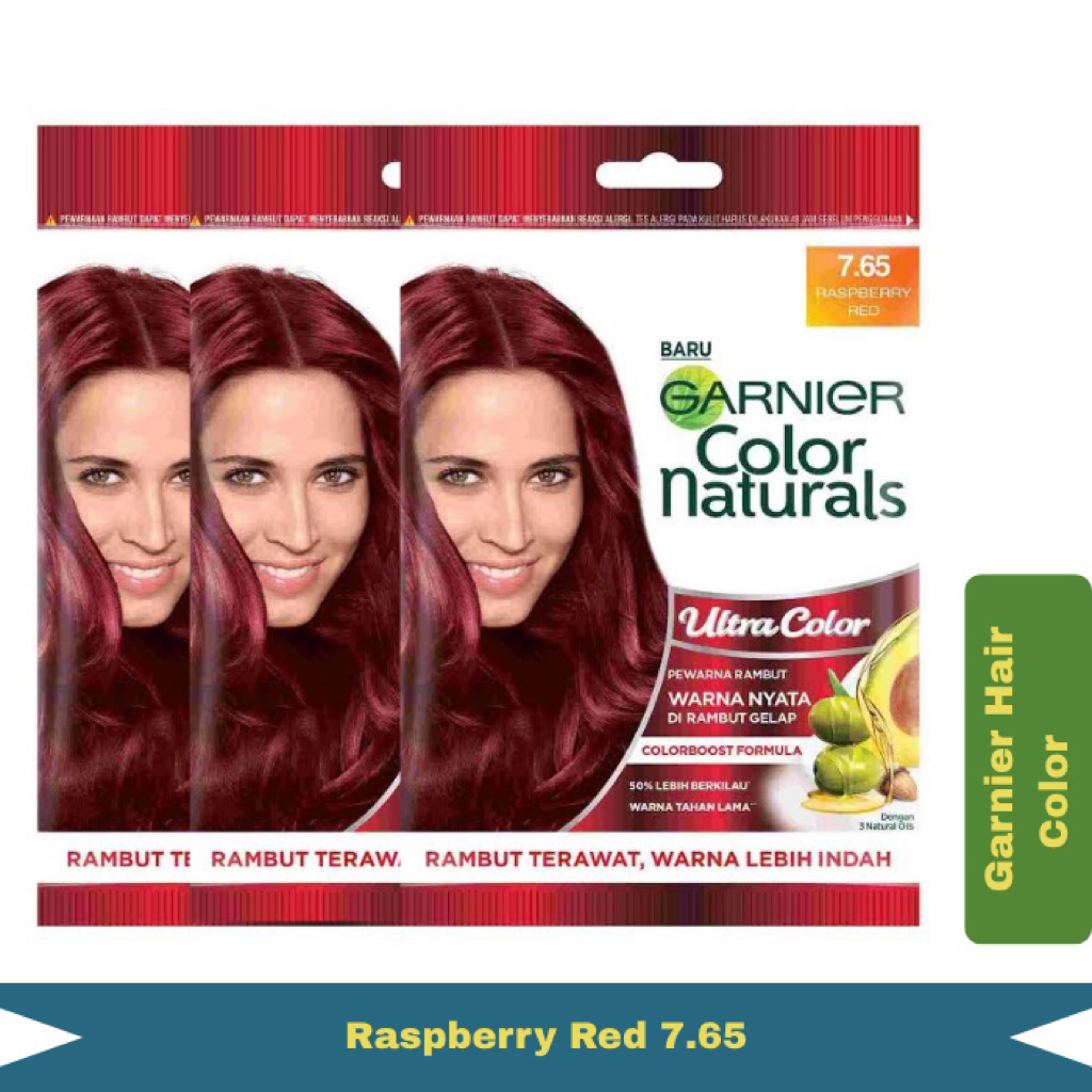 Garnier Hair Color Raspberry Red 7.65 Cat Rambut Alami, Rambut Sehat Berkilau untuk Wanita & Pria