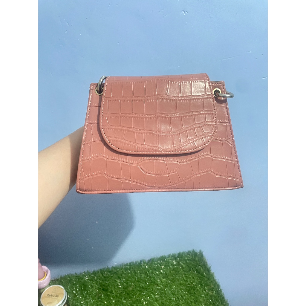 Vintage Korean Bag Tas Wanita kulit croco bag pink preloved