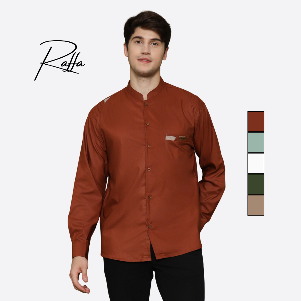 ALAWI - Baju Koko Asakhi Pria Dewasa Lengan Panjang Motif Raffa Warna Merah Bata