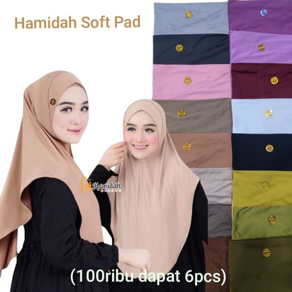 Hijab Hamidah Nonpet ( 100 Ribu dapat 6 ) Hijab Softpad Instan Label Akrilik Hamidahhijab