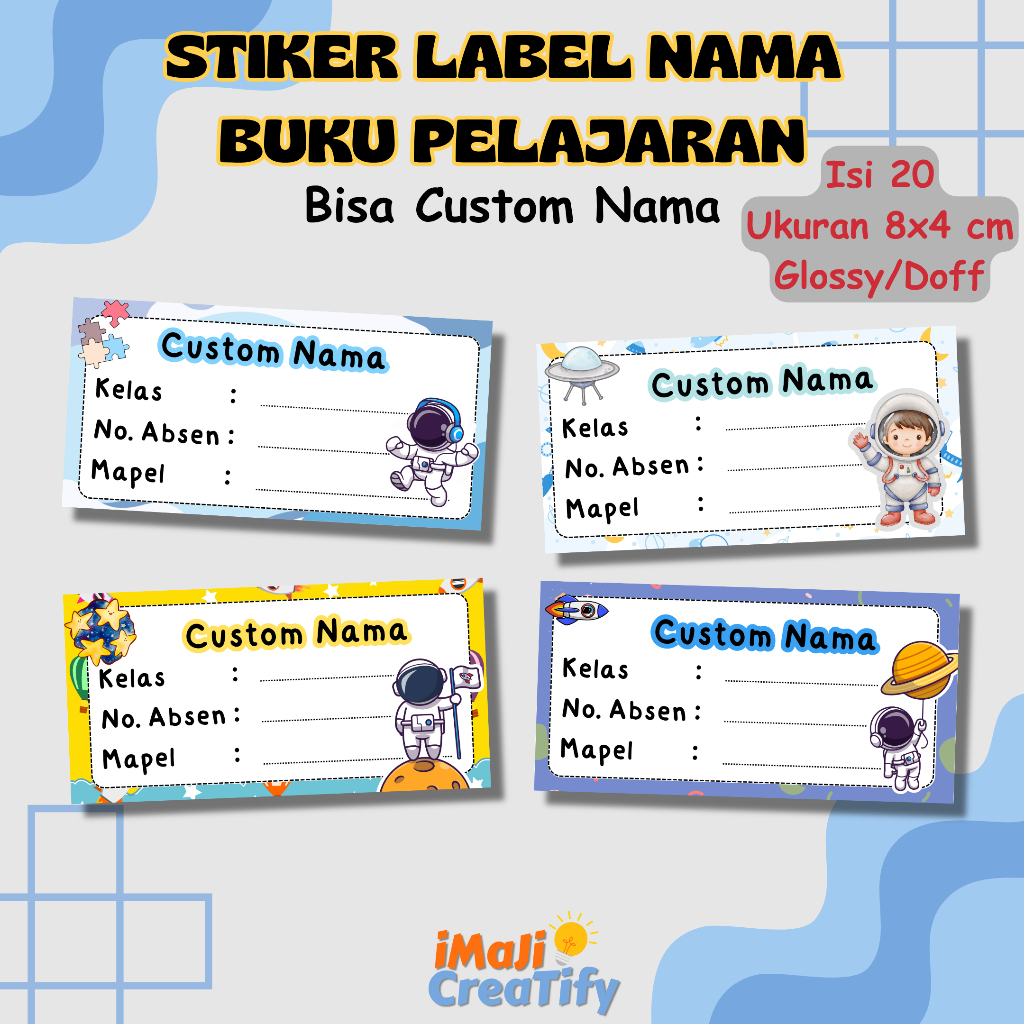 

[ISI 20] STIKER LABEL NAMA BUKU PELAJARAN CUSTOM NAMA/STIKER NAMA BUKU , ASTRONOT SERIES