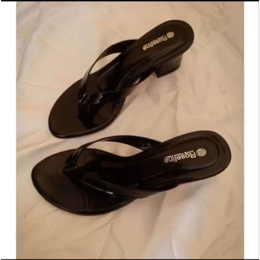 sendal wanita heels hak tahu 5cm sendal pesta viral terbaru model jepit lax bulat