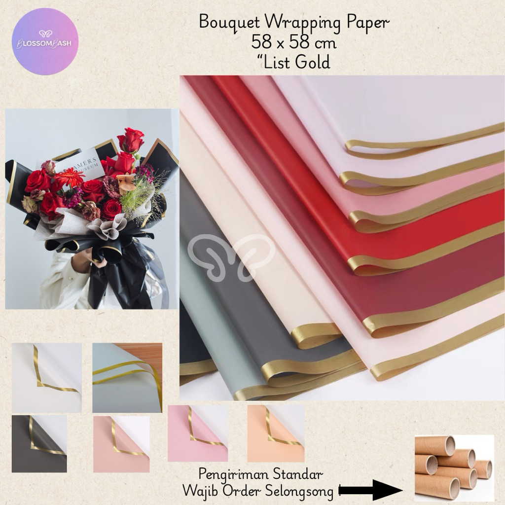

[Per Pack] List Gold Wrapping Paper / Kertas Wrapping Buket Gold Edge