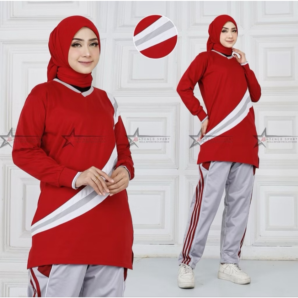 Training-Setelan Tunik olahraga wanita Muslimah Marun bahan premium katun adem/Seragam senam terbaru