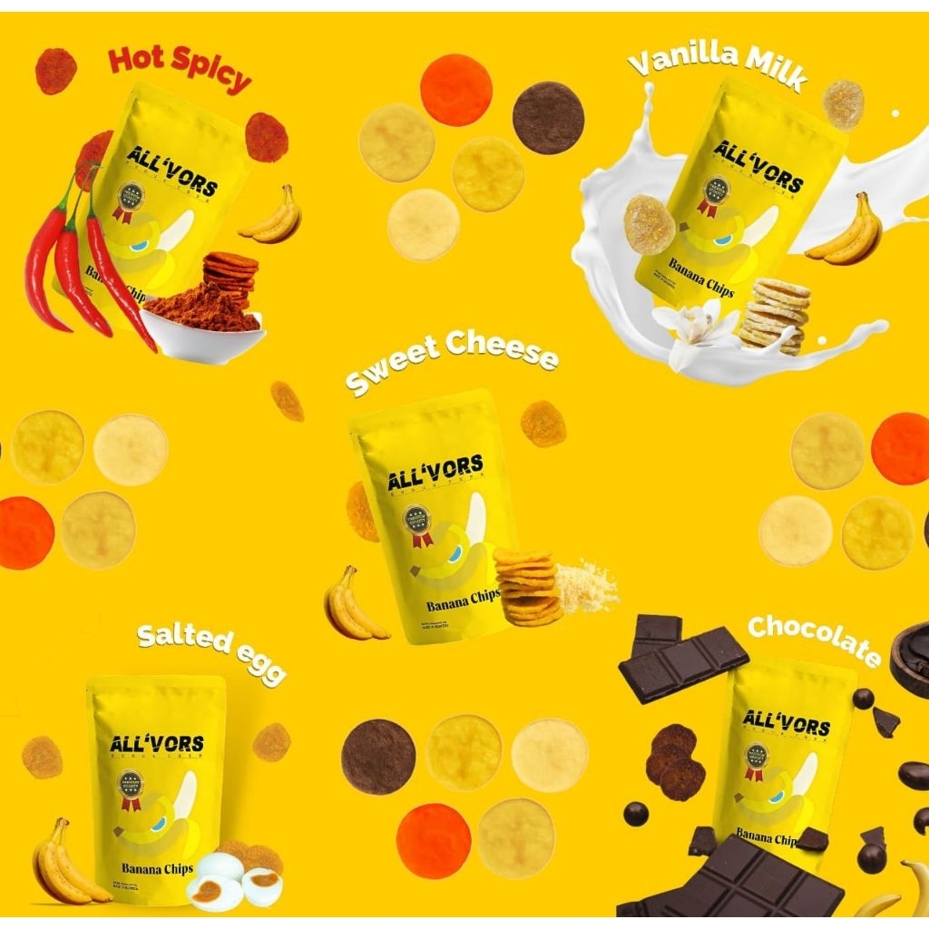 

keripik pisang All'vors 90gr all varian hot spicy,vanila milk,sweet cheese, salted egg, chocolate banana chips premium cocok untuk santay teman ngemil mu