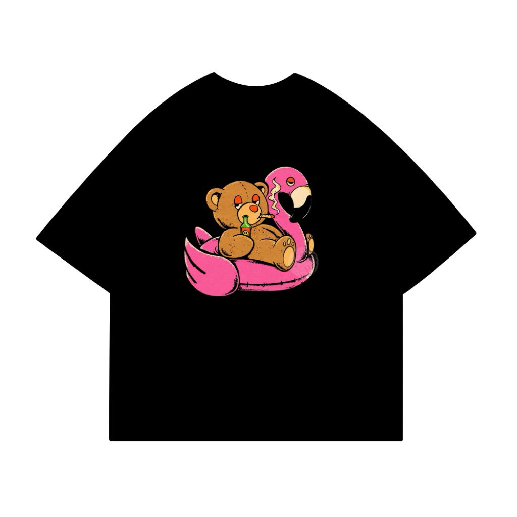 KANCAYA - Kaos Oversize Pria Wanita - Bear Flamingo Float Oversize T Shirt