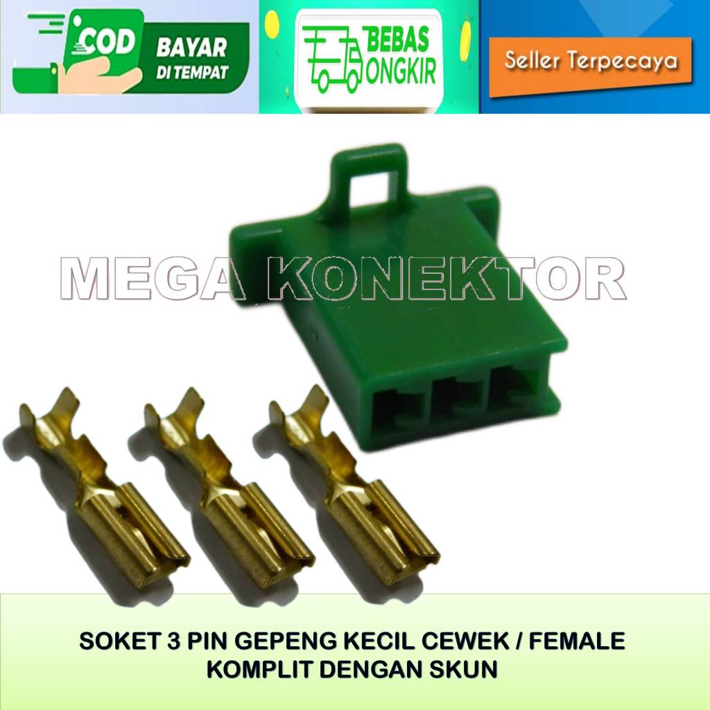 SOKET KABEL MOTOR 3 PIN KECIL HIJAU FEMALE-SOKET –SOKET KABEL–3 PIN- SOKET- SOKET KABEL 3 PIN NYLON