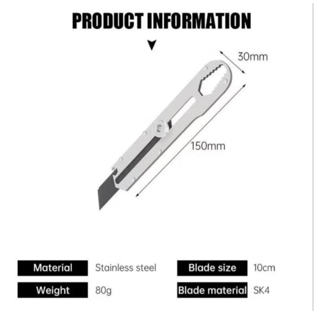 pisau cutter stainless multifungsi 9in1 penggaris buka botol mur