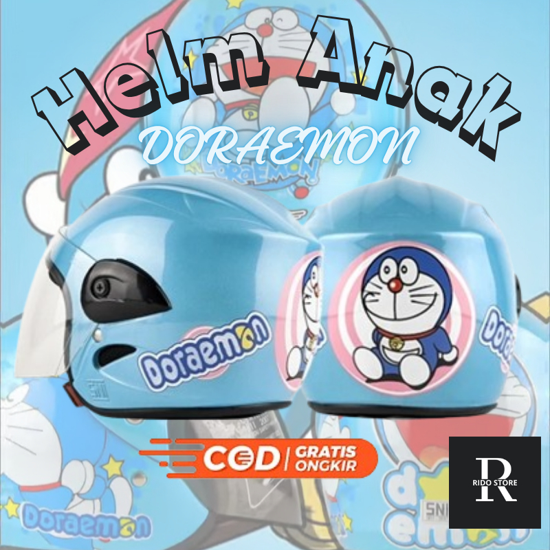 Helm Anak SNI Usia 3 4 5 6 Tahun Motif Kartun Doraemon Biru Pastel / Doraemon