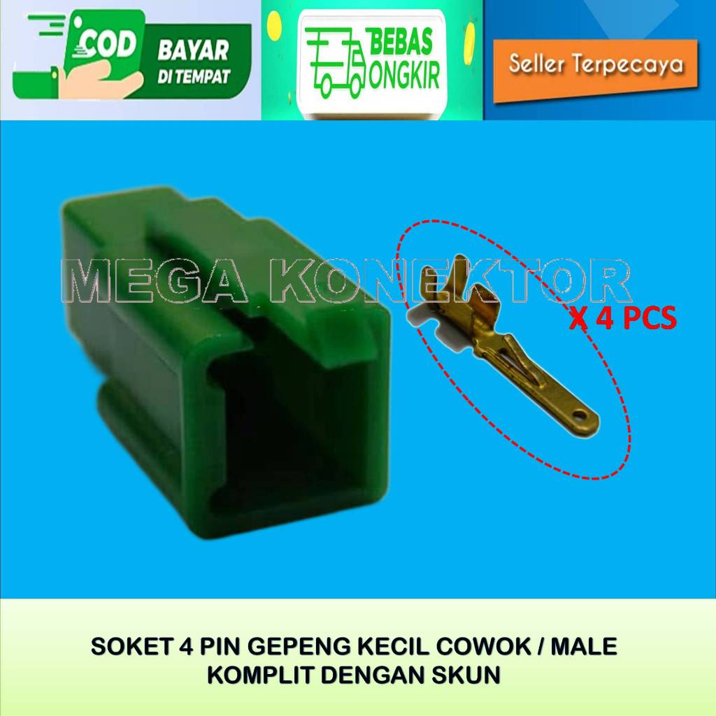 SOKET KABEL MOTOR 4 PIN KECIL HIJAU MALE-SOKET –SOKET KABEL–4 PIN- SOKET - SOKET KABEL 4 PIN NYLON