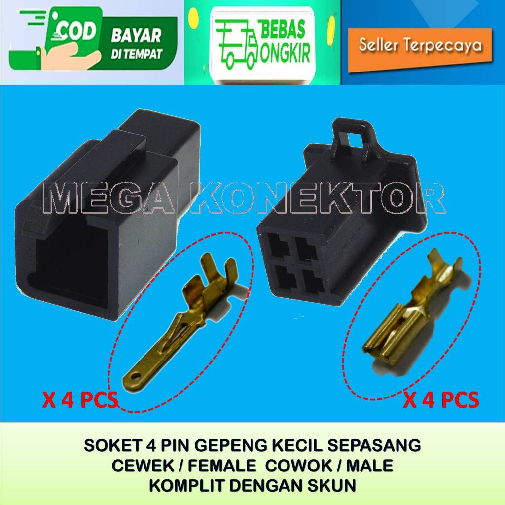 SOKET KABEL MOTOR 4 PIN KECIL HITAM MALE FEMALE-SOKET –SOKET KABEL–4 PIN- SOKET KABEL 4 PIN NYLON