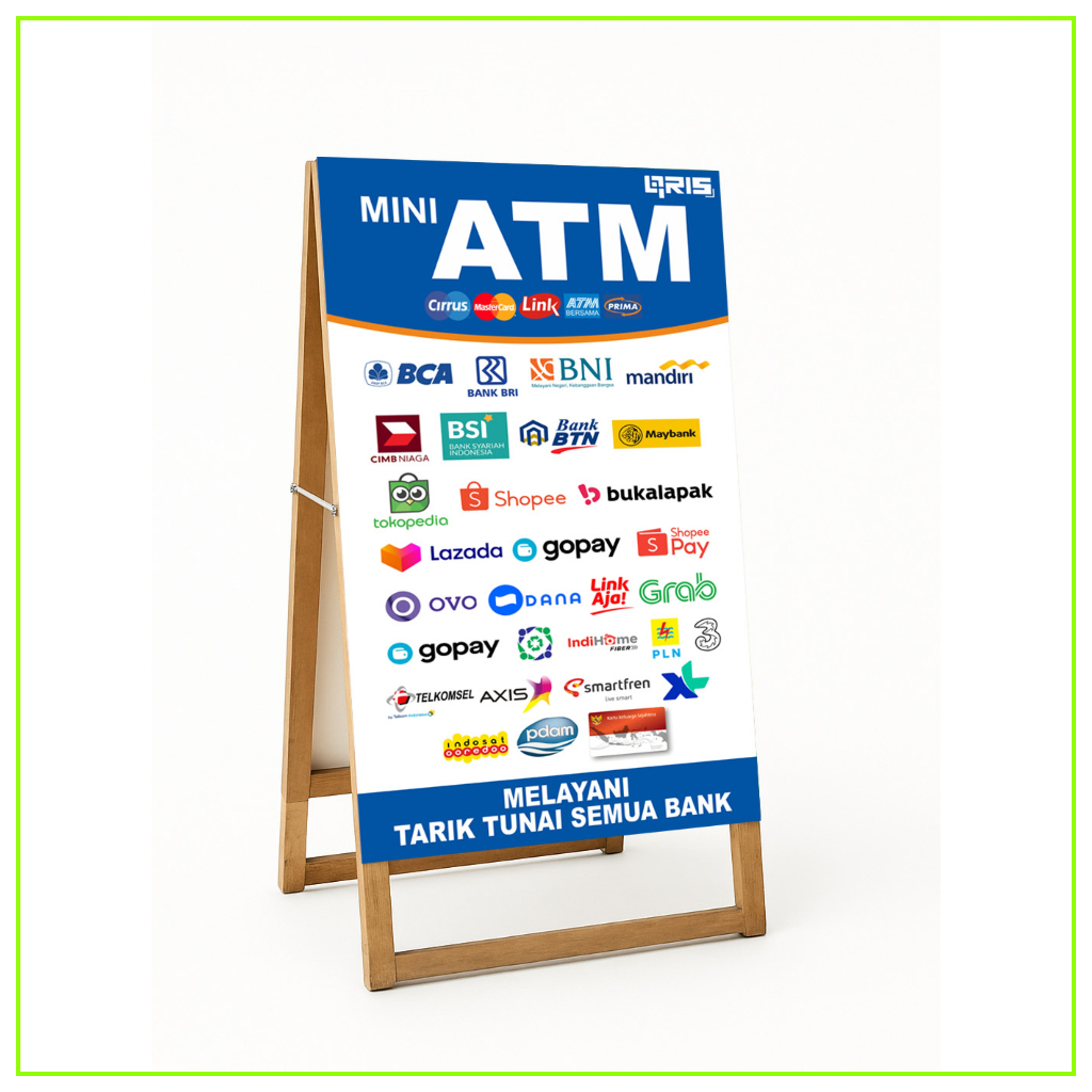 Stand A Banner Kayu 2 Sisi Fullset PPOB/Agen Pulsa/Agen Bank