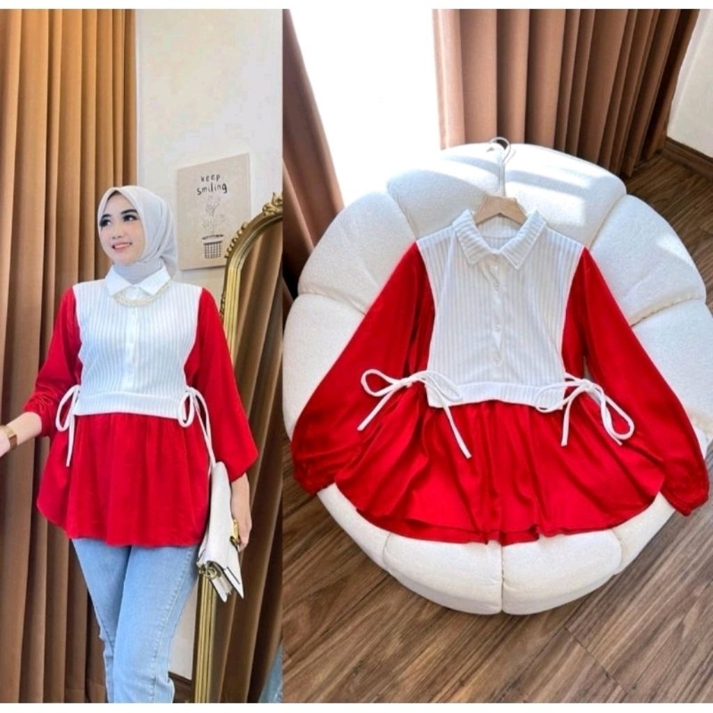 Blouse Wanita Merdeka Premium Merah Putih Kemerdekaan Agustus Niagara Crush Remaja Dan Dewasa