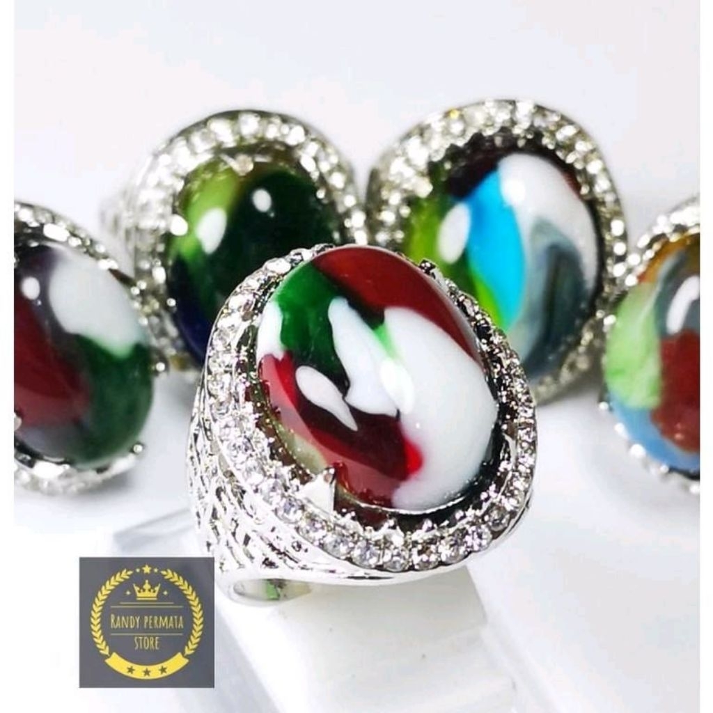 Cincin Akik Pria Pancawarna Edong Tembus Crystal Ring Titanium Super Mewah