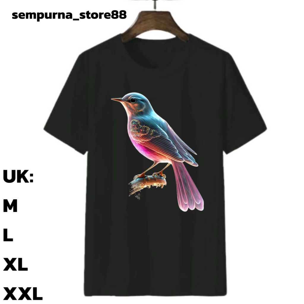 Distro atasan cowok/cewek/oblong cowok/Motif burung warna warni/kaos warna hitam putih/baju cowok de