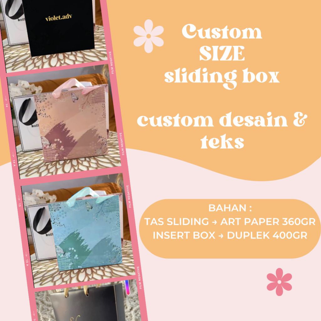 

Custom SIZE sliding box custom desain & teks untuk hampers piring