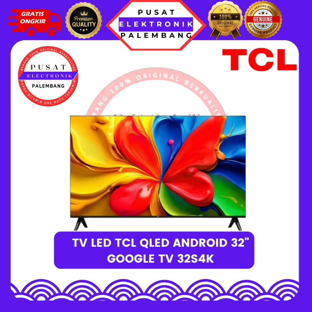 TV ANDROID DIGITAL UHD QLED 32 INCH TCL 32s4k ANDROID 32" PALEMBANG