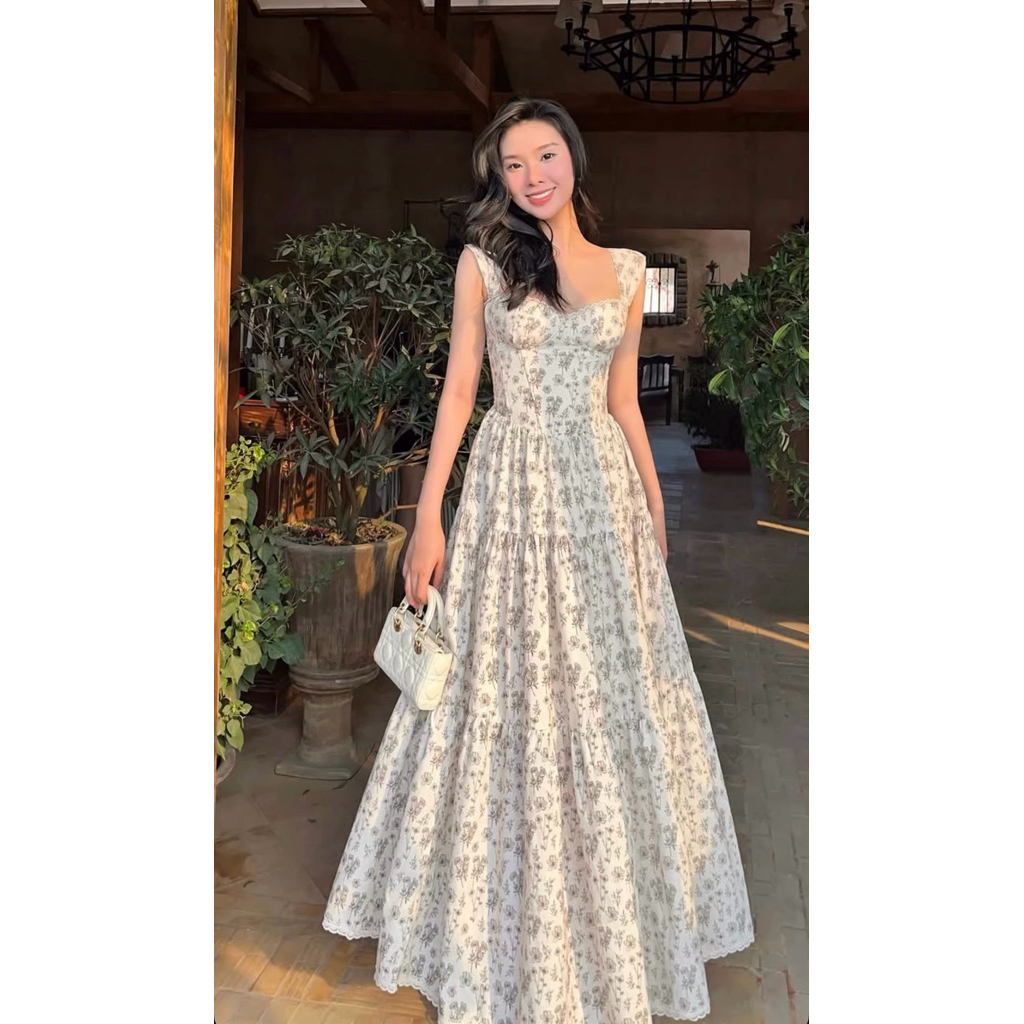 Seventeen Dress Vintage Floral Summer Korean Sweet Street Holiday Sleveeless Sexy White