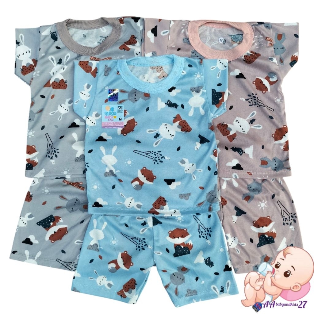 LOKAL PRIDE MEGA BABY WEAR 3PCS Setelan Baju Bayi dan Anak Balita Lengan Pendek Celana Pendek Full P