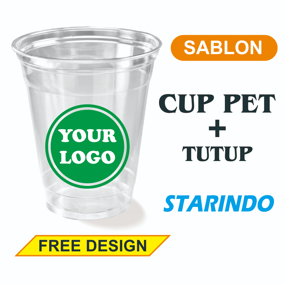 Sablon Cup PET + Tutup Merek Starindo
