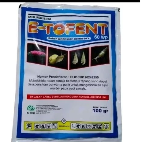 E-tofent 60 wp 100 gram. Obat hama keong sawah, bekerja dengan cepat tuntaskan keong sawah, padi tum