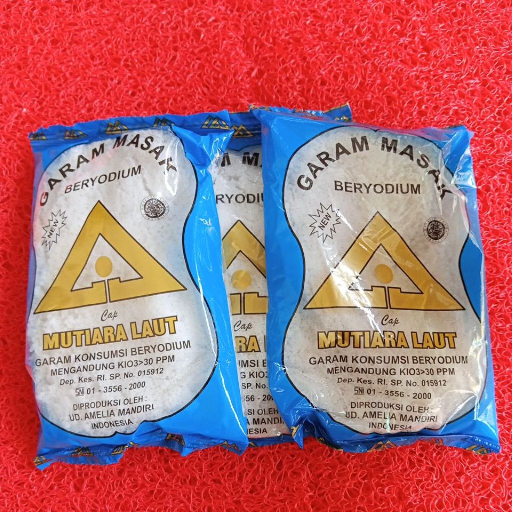 

3 Pcs Garam Dapur Masak Konsumsi Beryodium Cap Mutiara Laut Meja Makanan untuk IQ Anak Keluarga
