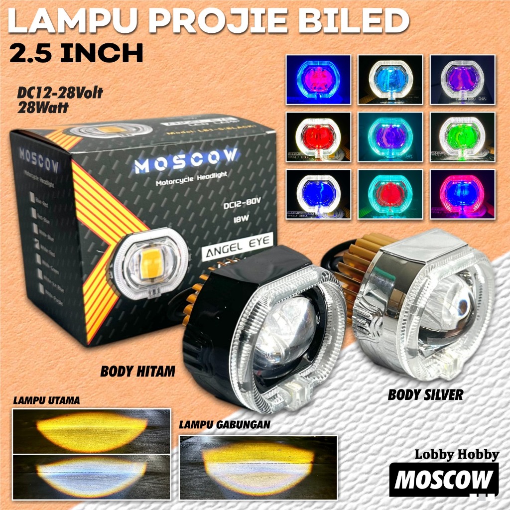 NEW LAMPU TEMBAK PROJIE BILED DEVIL UNGU SPIRAL BULAT LAMPU UTAMA MINI 2 WARNA HIGH LOW PUTIH KUNING