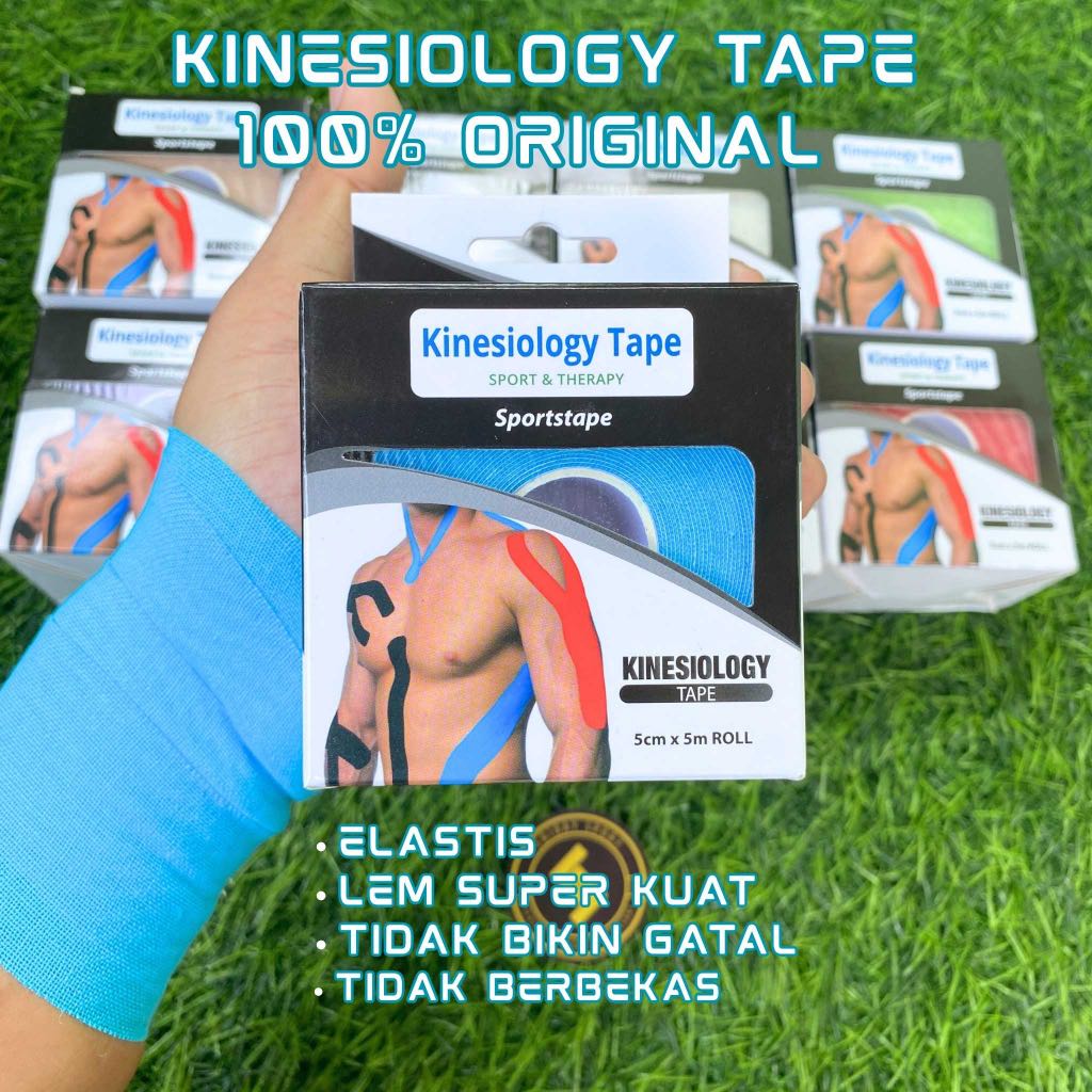 Kinesiology Tape Original 5 Cm x 5 M Lem Kuat Tahan Air Perban Pelindung Olahraga Pria Wanita